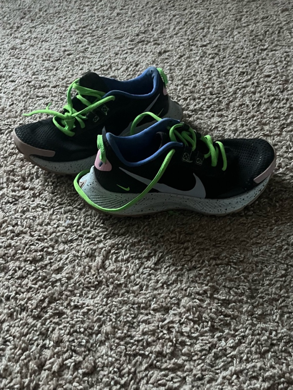 Nike Black Sneakers with Neon Green Laces and White Swoosh